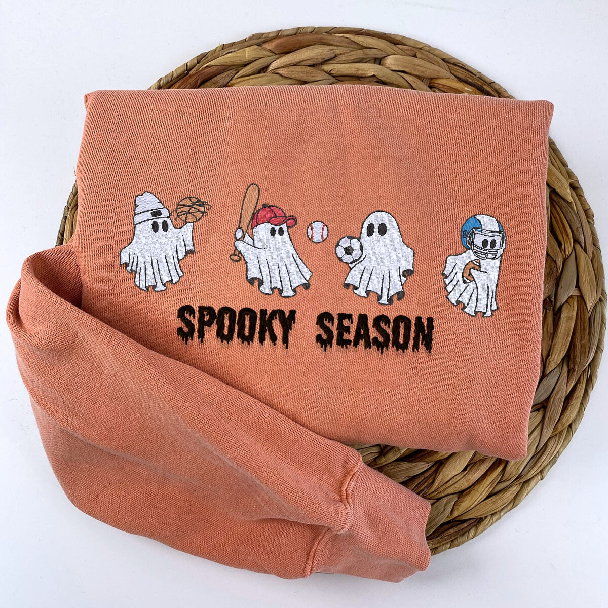 Embroidered Ghost Playing Sport Spooky Season Halloween T-Shirt or Sweatshirt