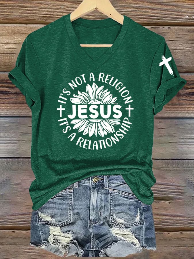 Women's Casual Retro Faith Print T-Shirt