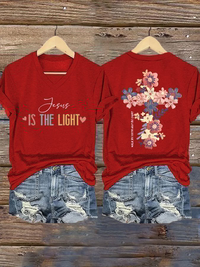 Women's Walking By Faith Tripping Constantly Print T-Shirt