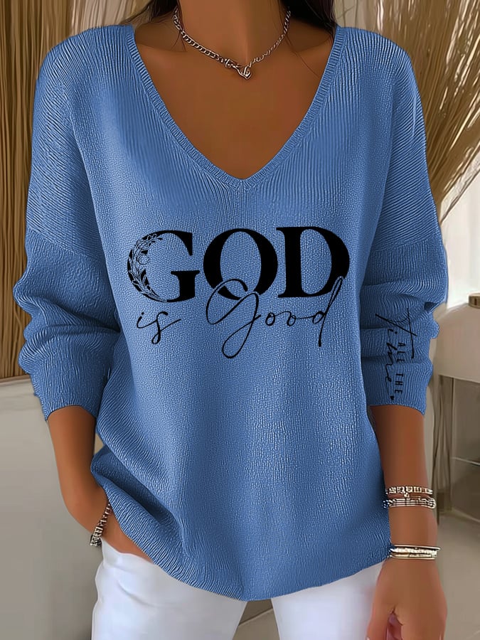 Women's casual God is good at all times long-sleeved T-shirt