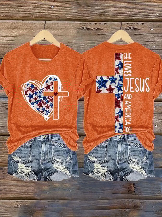 Women's She Jesus And Love America Too!  Print T-shirt