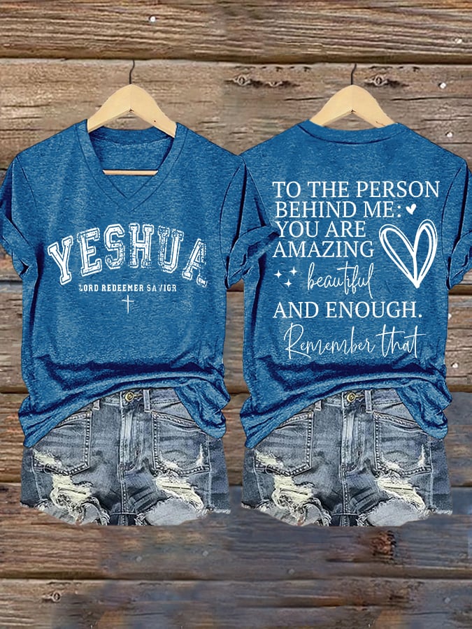 Women's Faith Mental Health To The People Behind Me: You Are Great, Beautiful, And Excellent. Remember This Printed V-Neck T-Shirt Top