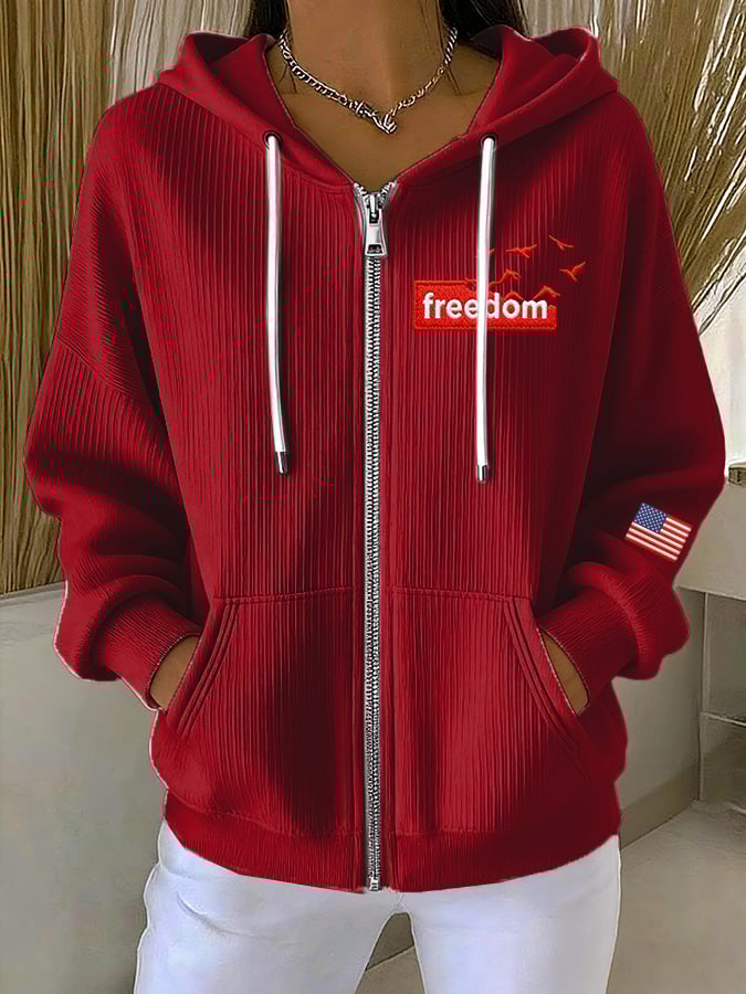 Women's Casual Liberty Flag Sweatshirt Jacket