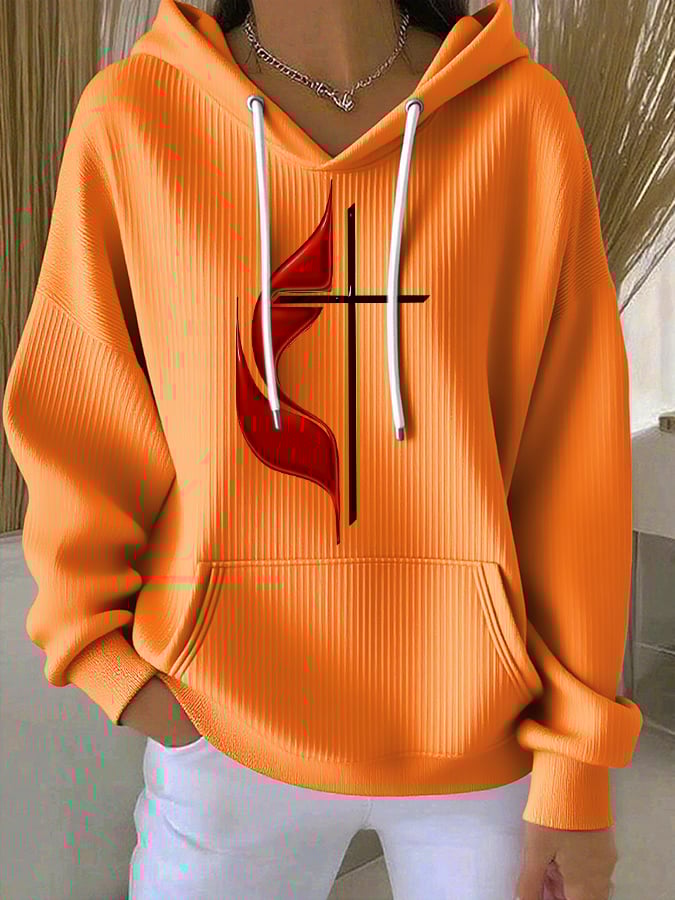 Women's Casual Simple Cross Textured Hoodie