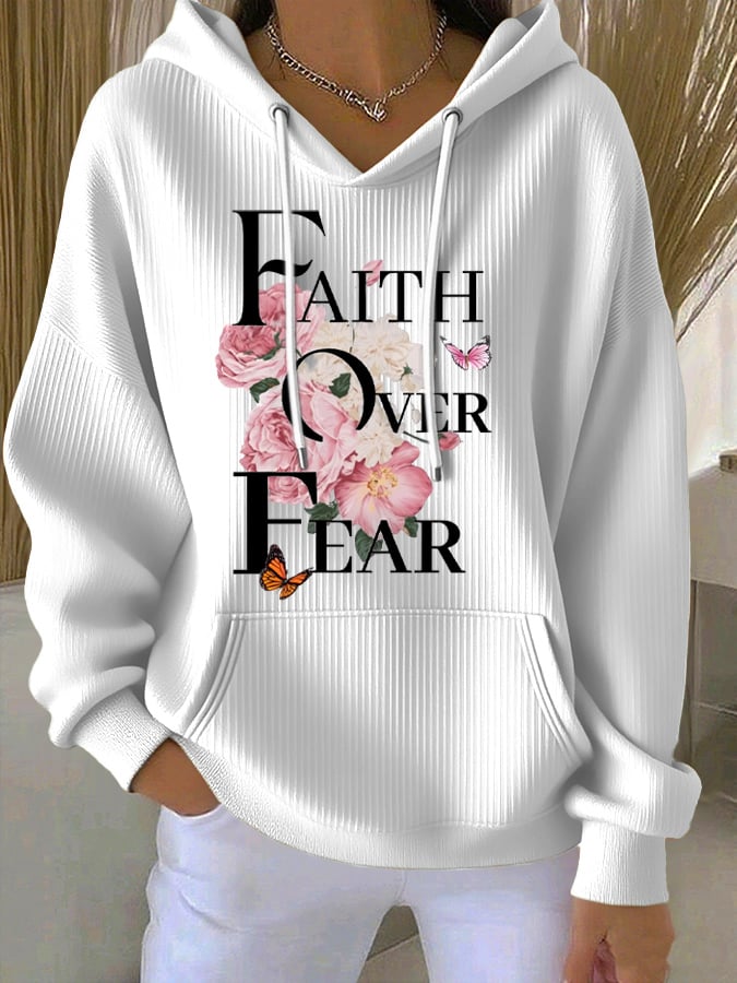 Women's Casual Faith Over Fear Textured Hoodie