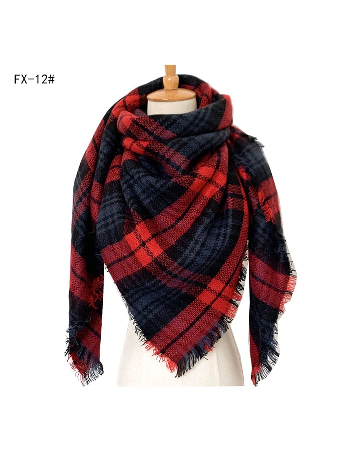 Imitation Cashmere Oversized Double-Sided Colorful Plaid Square Scarf