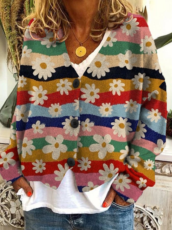 Vintage Check Print Casual Loose Button Flannel Cardigan