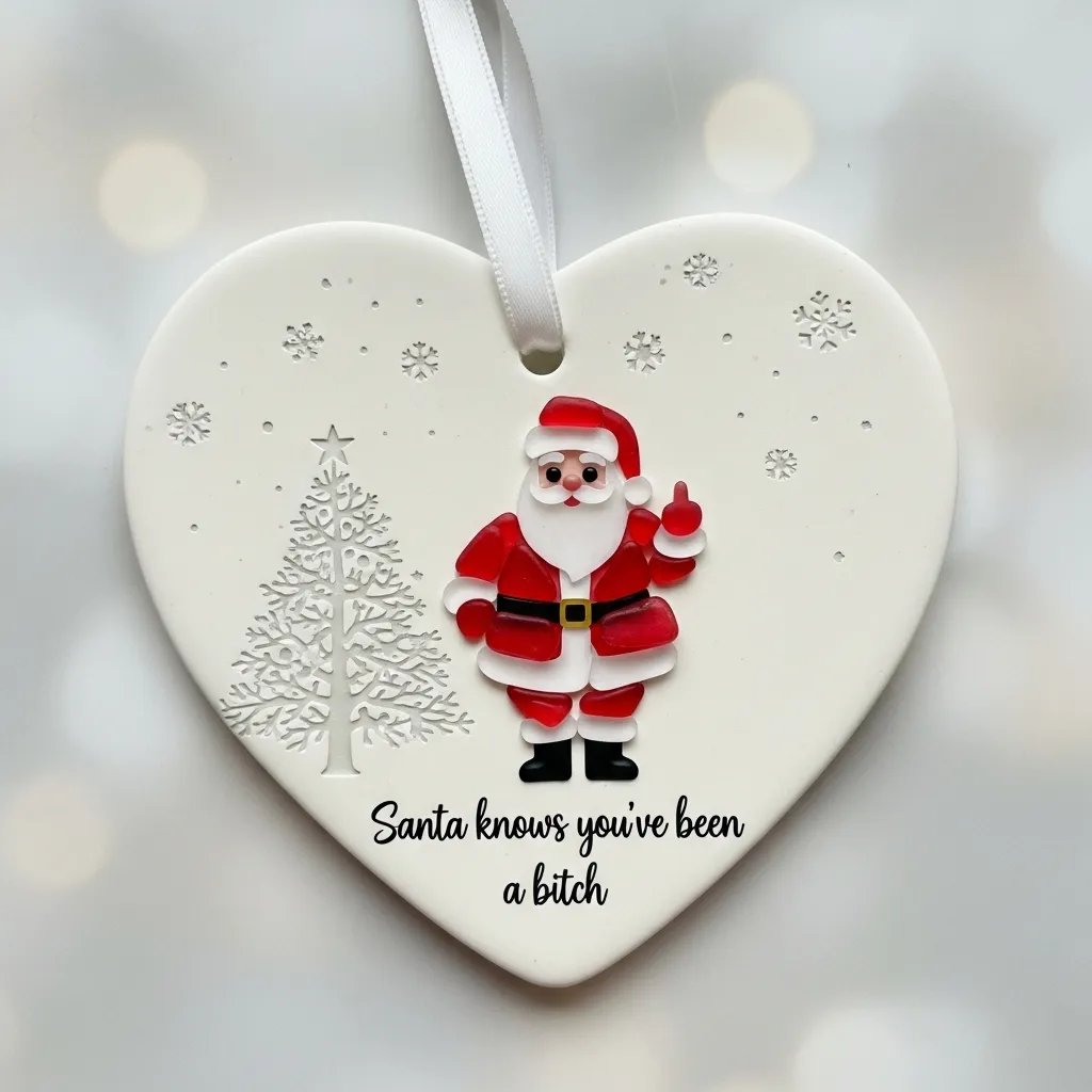 🎅👆🏻Santa Claus Middle Finger Sea Glass Friendship Decoration(❤100% Hand-carved)