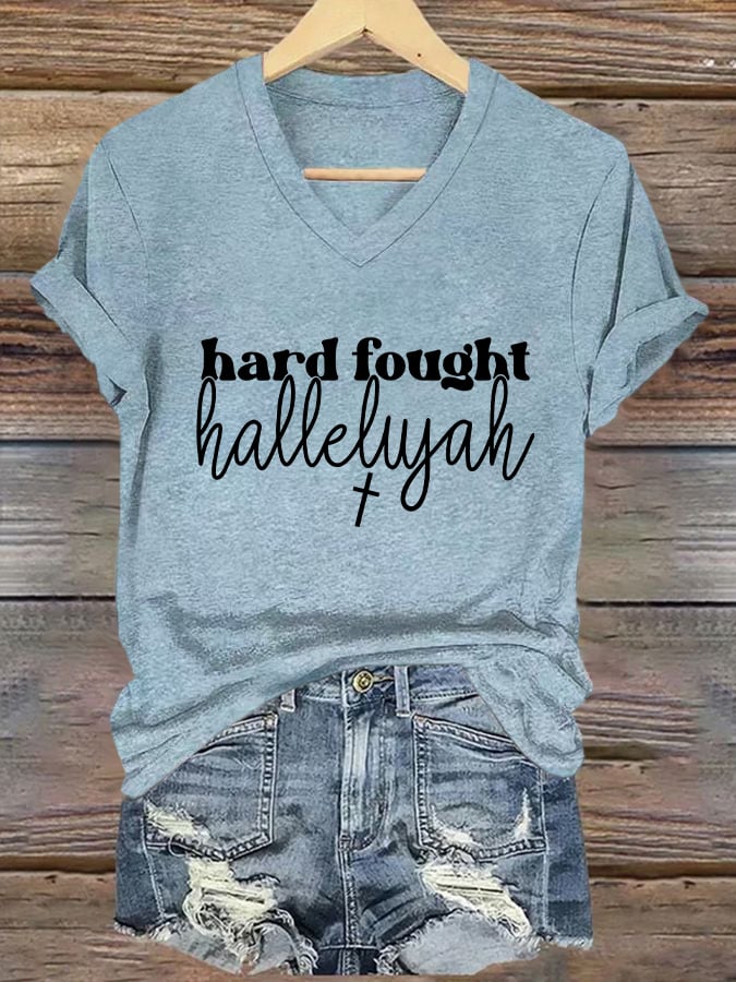 Women's Casual Christian Faith Graphic Print V-Neck Short Sleeve T-Shirt