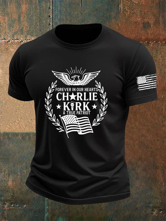 Men's Forever In Our Hearts A True Patriot Print short-sleeved T-shirt