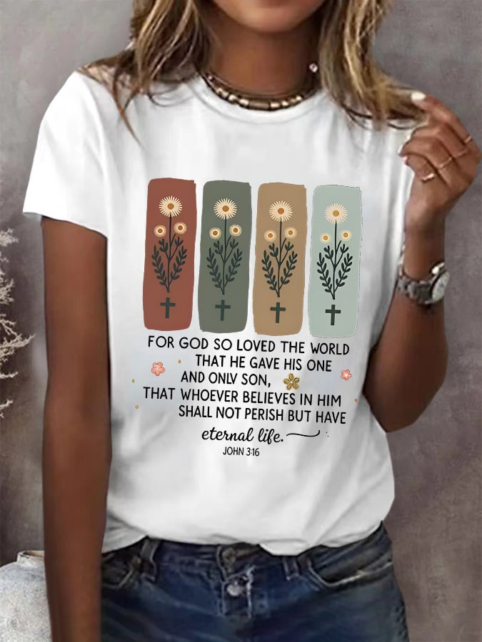 Women's Casual Christian Faith Graphic Printed Round Neck Short Sleeve T-Shirt