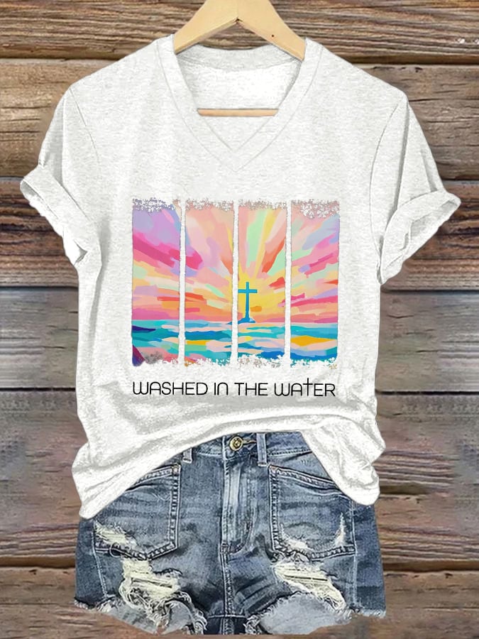 Women's Casual Christian Faith Graphic Print V-Neck Short Sleeve T-Shirt