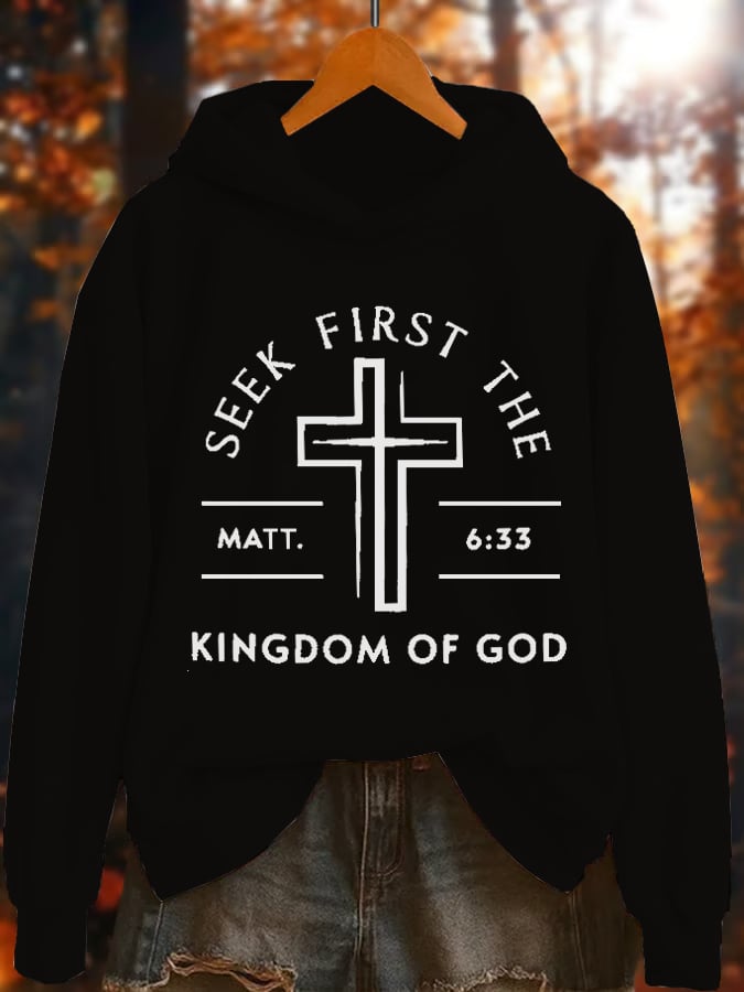Women's Casual Pray First Matthew 6:33 Kingdom of God Warm Sweatshirt