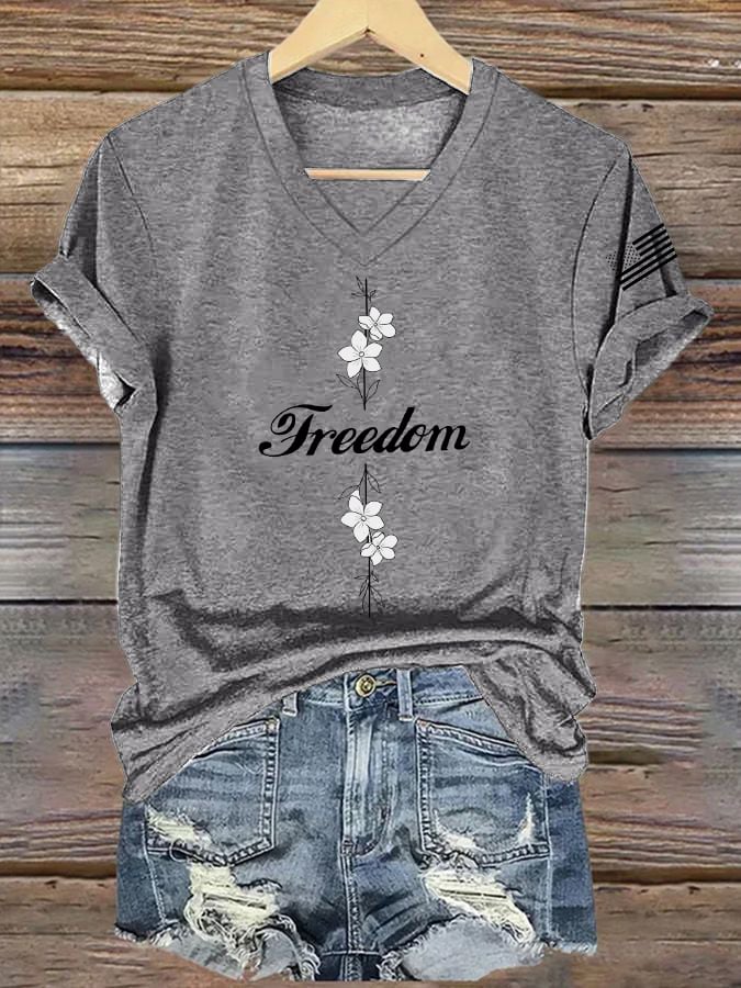 Women's Commemorative Print V Neck T-shirt