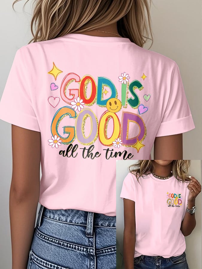 Women's casual retro faith GOD IS GOOD printed T-shirt