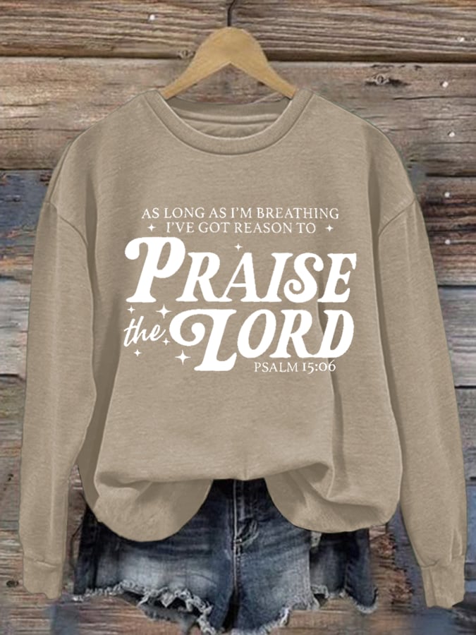 Women's Casual As Long As I Breathe Shirt Praise the Lord Christ Print Sweatshirt