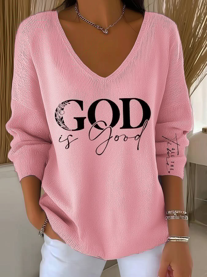 Women's casual God is good at all times long-sleeved T-shirt