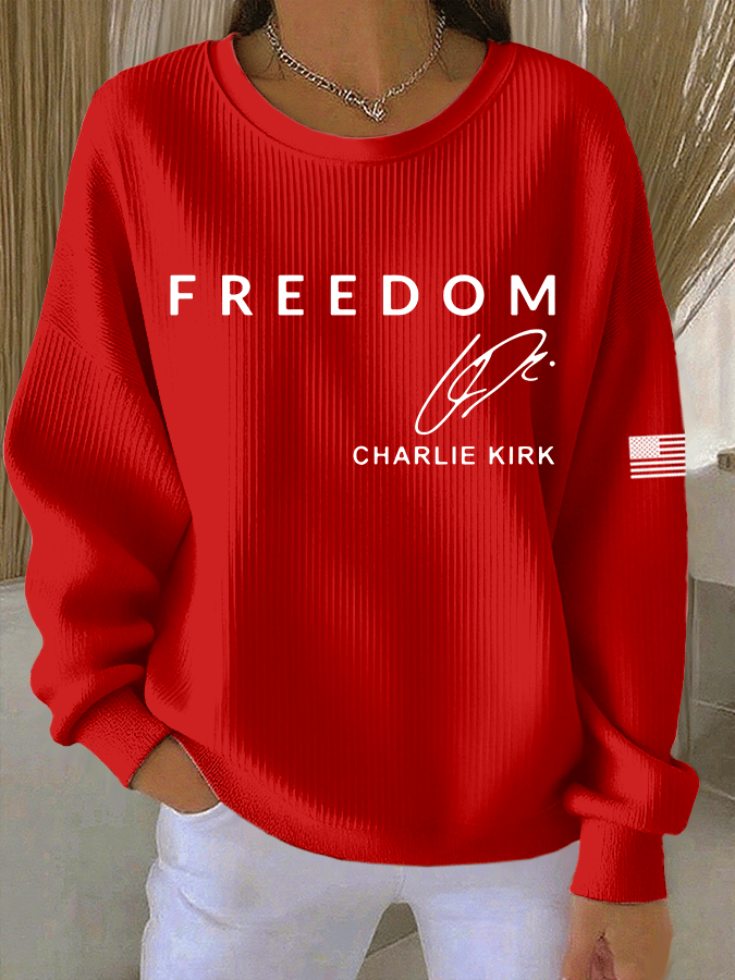 Women's Freedom Print Knitted Crew Neck Long Sleeve Top
