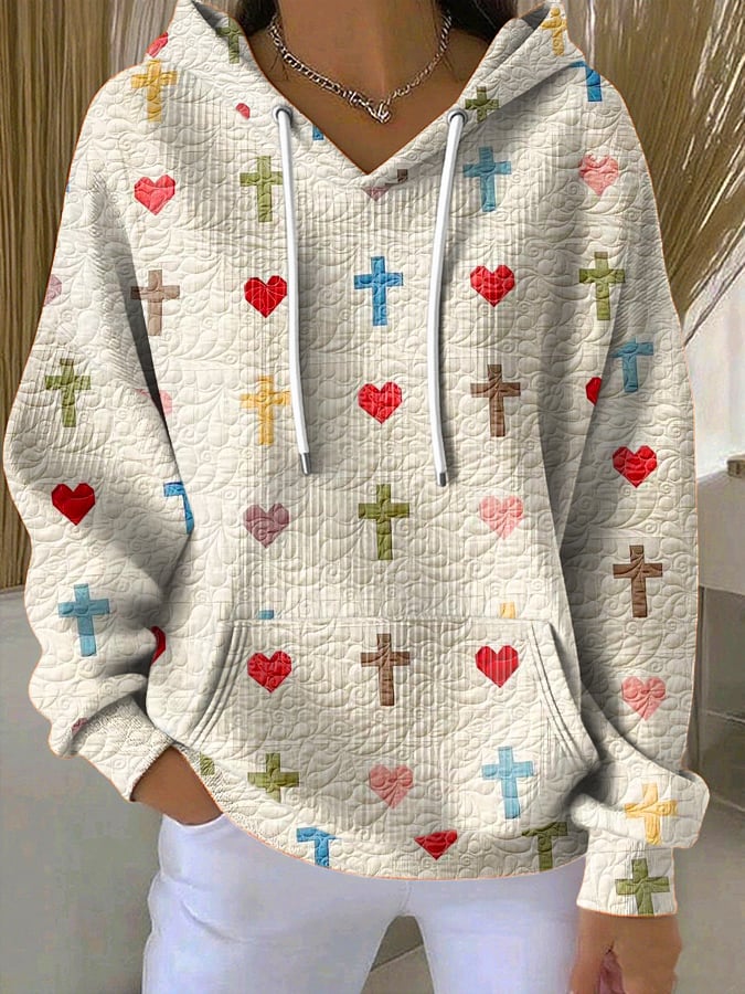 Women's Casual Retro Faith Patch Print Hoodie