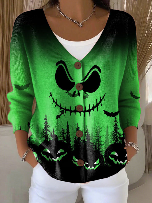 Women's Casual Retro Halloween Print Cardigan