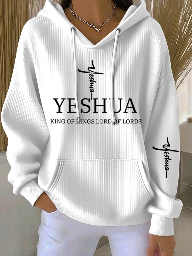 Women's Vintage Faith Yeshua King OF Kings Lord Of Lords Printed Casual Ribbed Hoodie
