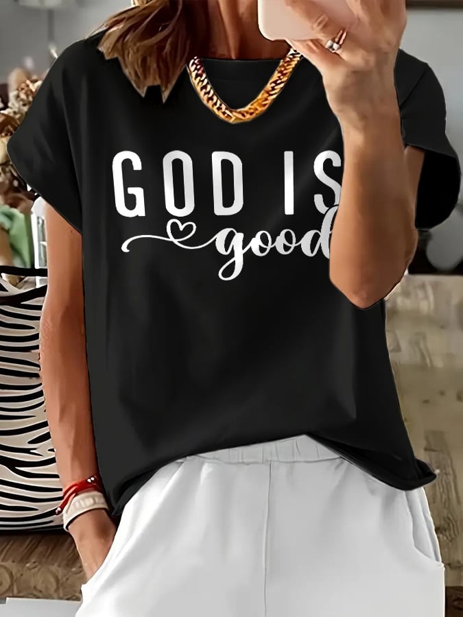 Women's Casual Retro Faith Print T-Shirt