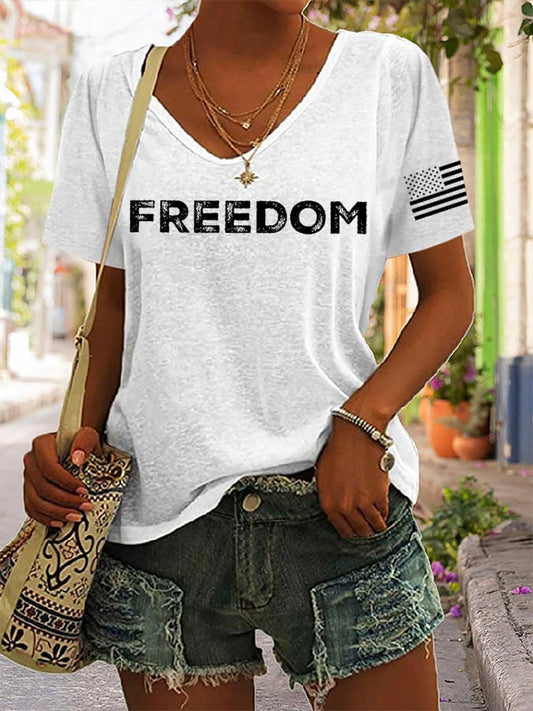 Women's freedom Print V-Neck T-Shirt