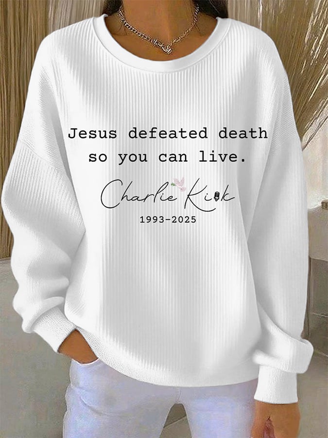 Women's Jesus Defeated Death So You Can Live Print Casual Sweatshirt