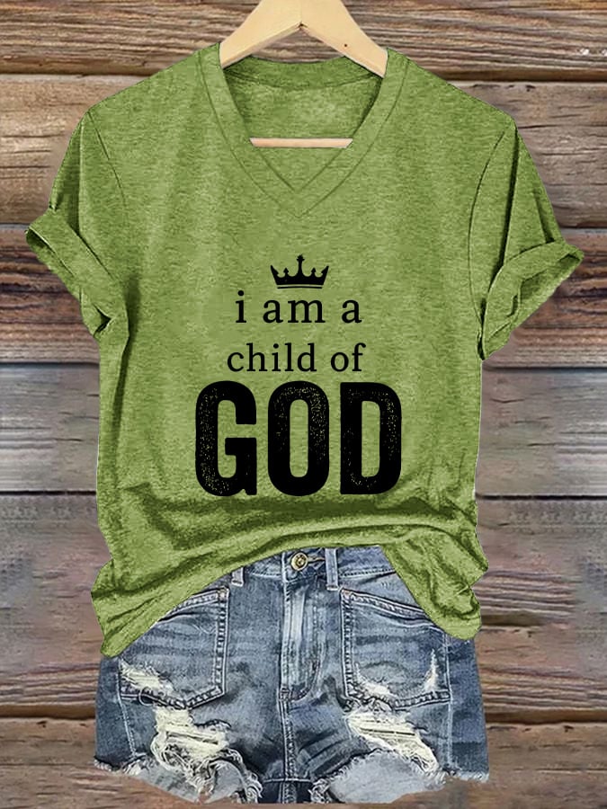 Women's Casual Christian Faith Graphic Print V-Neck Short Sleeve T-Shirt
