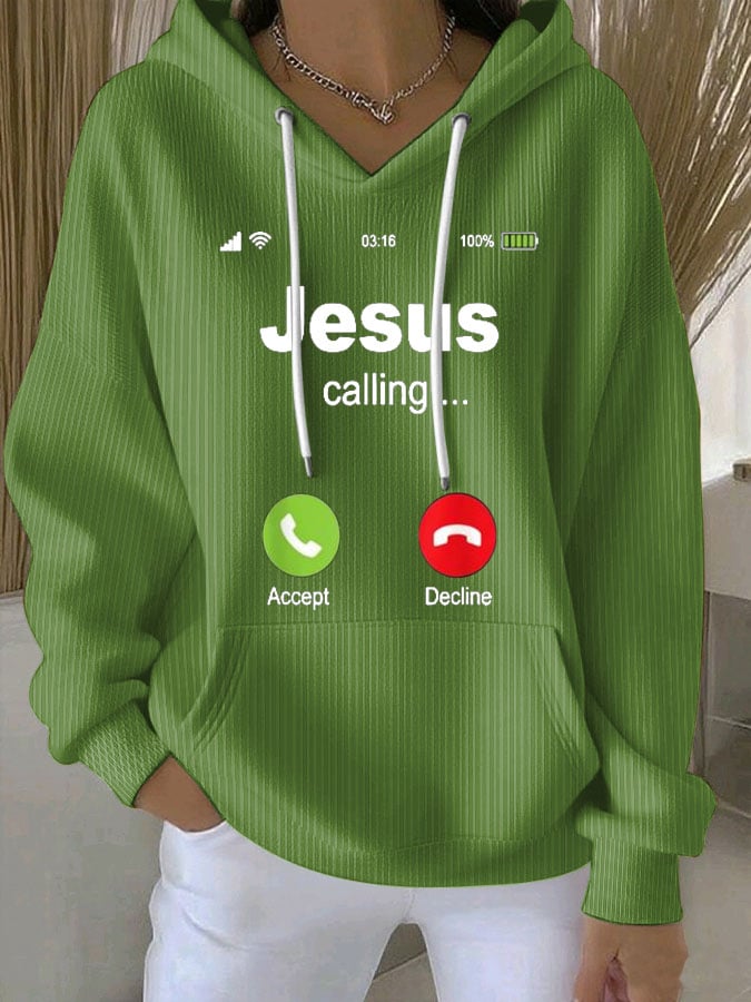 Women's Retro Jesus Calling Print Casual Hoodie