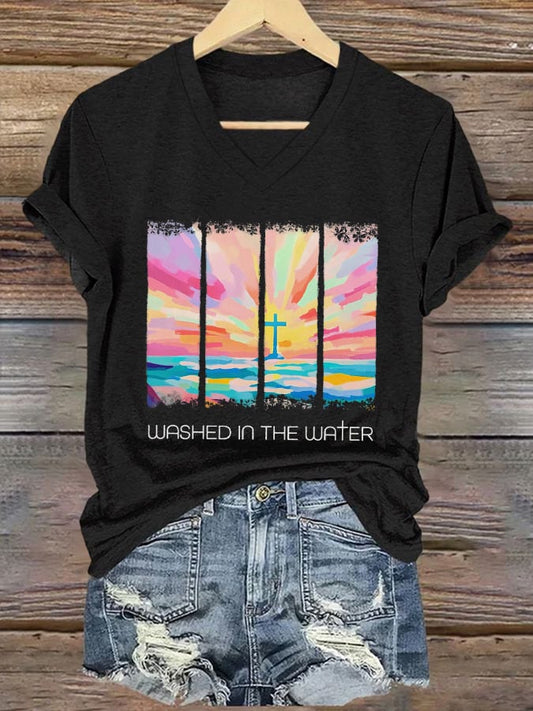 Women's Casual Christian Faith Graphic Print V-Neck Short Sleeve T-Shirt