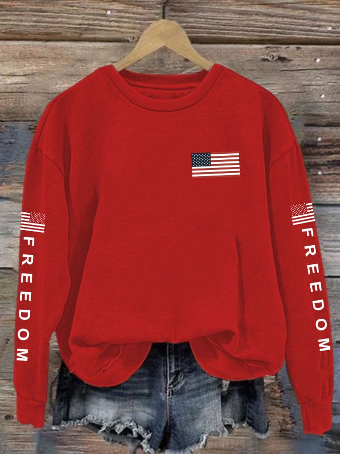 Women's Freedom American Flag Print Sweatshirt