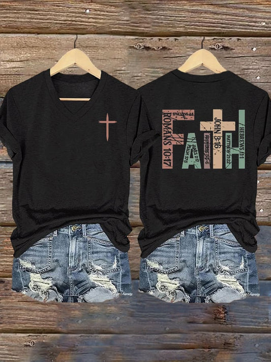 Women's Faith Cross Printed Casual T-shirt