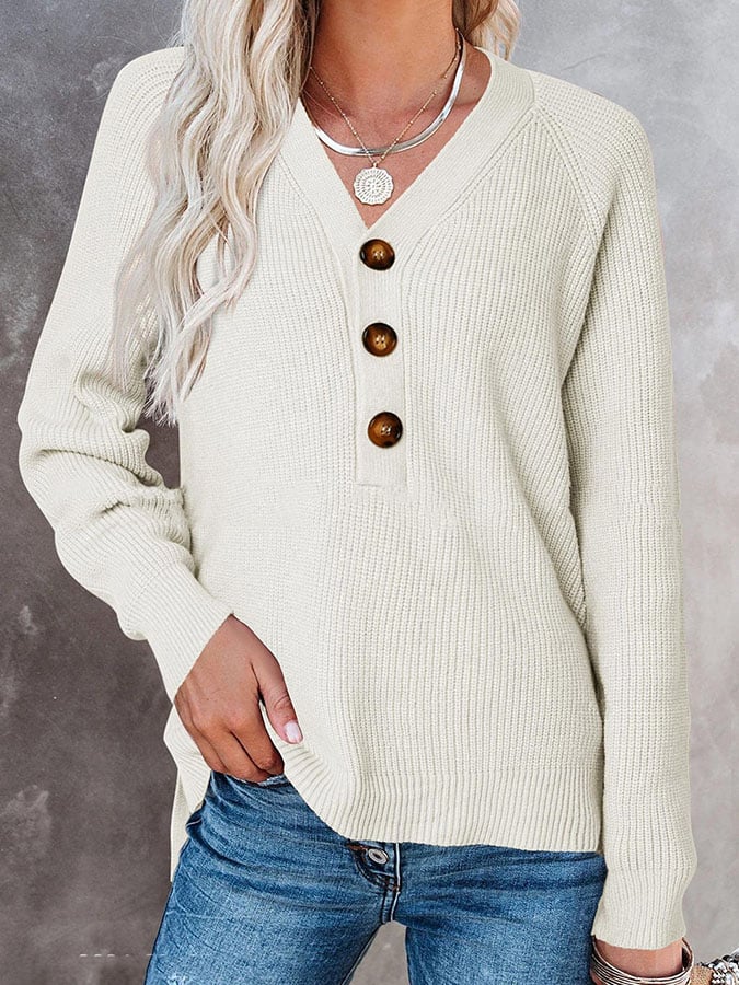 Women'S Solid Color Casual V-Neck Pullover Sweater
