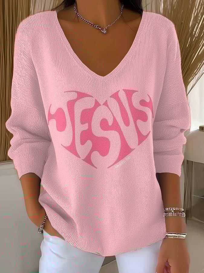 Women's casual love Jesus faith textured top