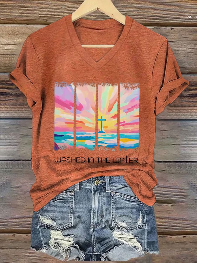 Women's Casual Christian Faith Graphic Print V-Neck Short Sleeve T-Shirt