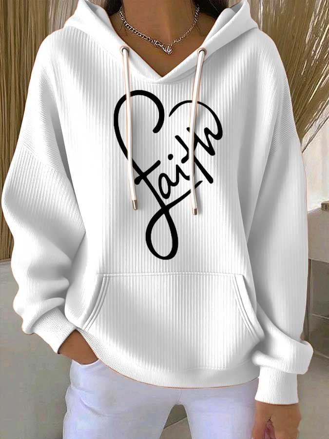 Women's Faith Print Casual Hooded Sweatshirt
