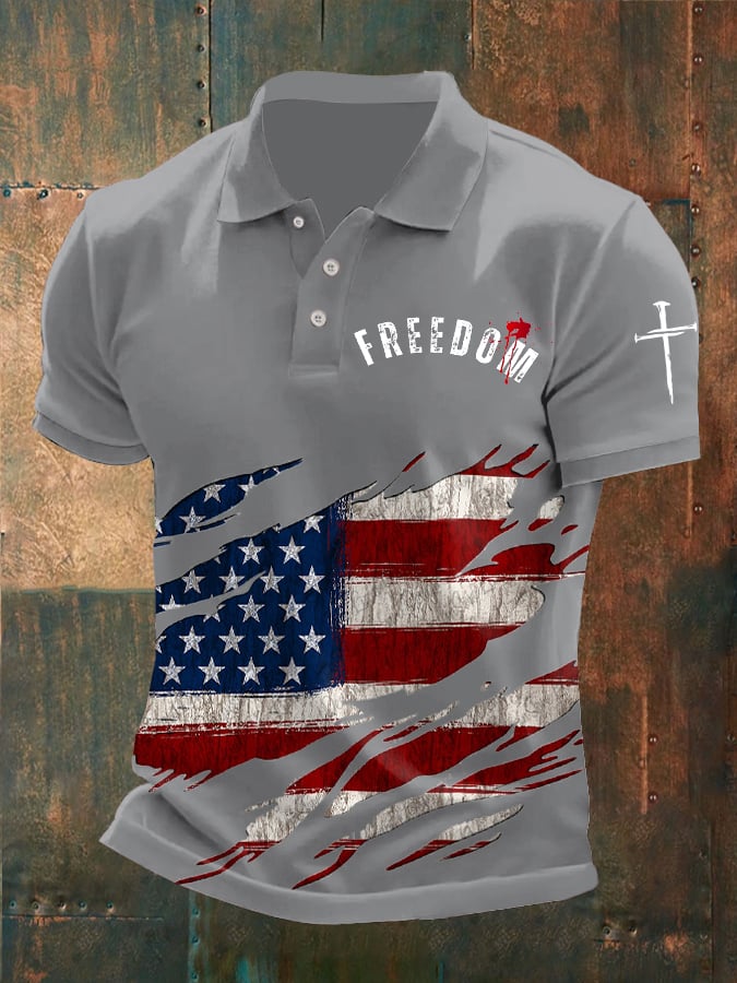 Men's Freedom American Flag Casual Printed Polo Shirt