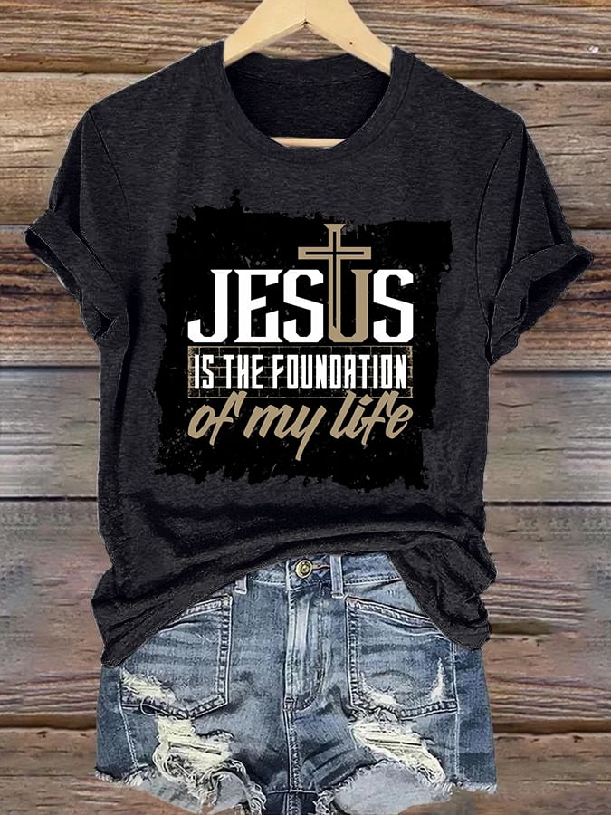 Women's casual Jesus faith cross letter print T-shirt