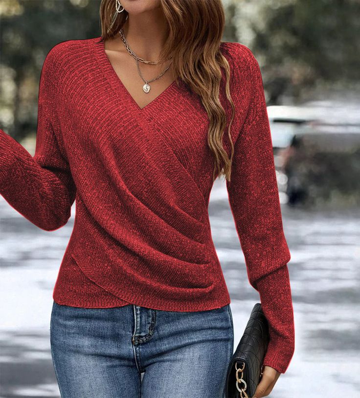 🔥BUY 1 FREE SHIPPING🔥Plain V-Neck Long Sleeve Sweater