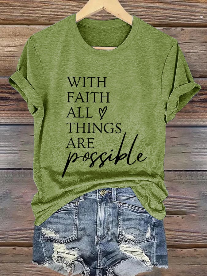 Women's Casual Christian Faith Graphic Printed Round Neck Short Sleeve T-Shirt