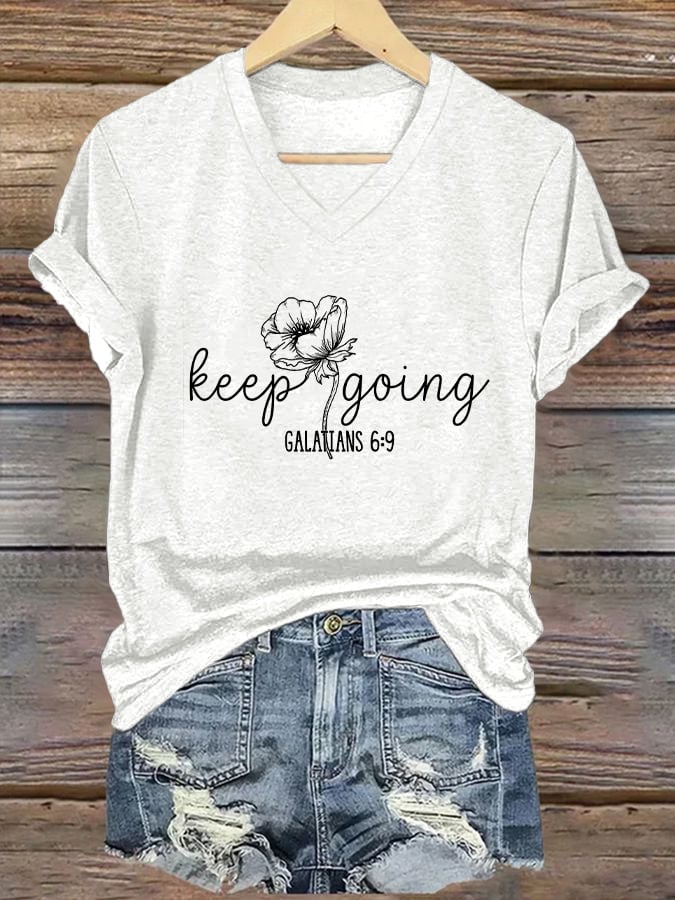 Women's Casual Christian Faith Graphic Print V-Neck Short Sleeve T-Shirt