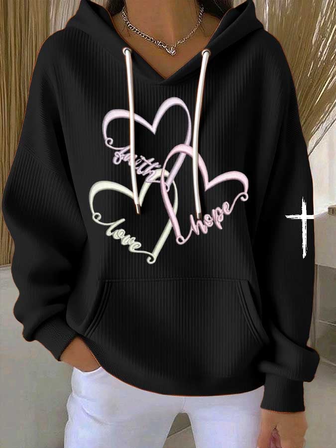 Women's Faith Print Casual Hooded Sweatshirt