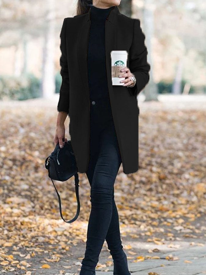 Casual Solid Color Long Sleeve Woolen Coat