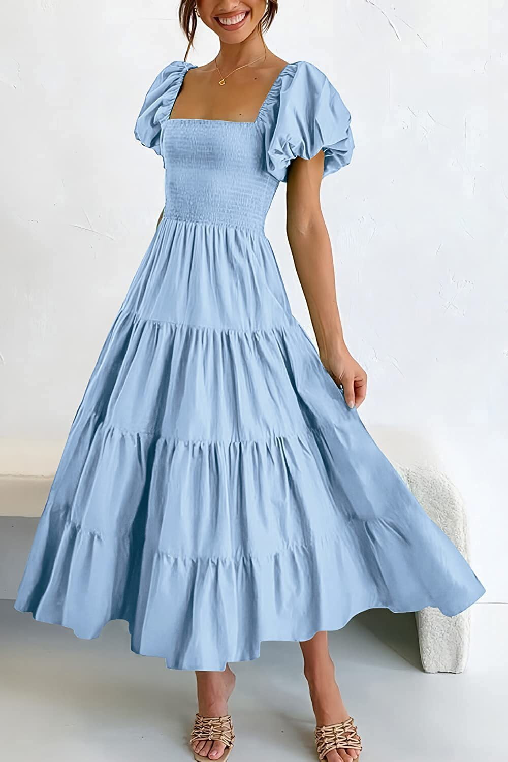 Smocked Puff Sleeve Summer Dress