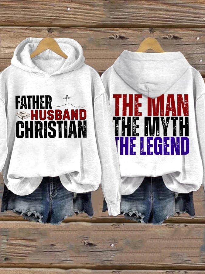 Retro Father Husband Christian The Man The Myth The Legend Print Hoodie