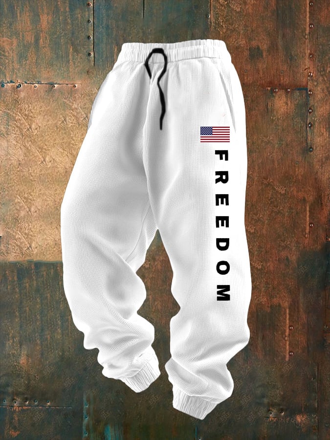 Men's Freedom Print Textured Casual Loose Sweatpants