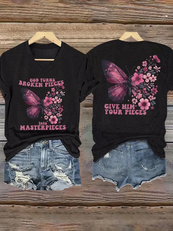 Women'S Casual God Turns Broken Pieces Into Masterpieces Print Short Sleeve T-Shirt