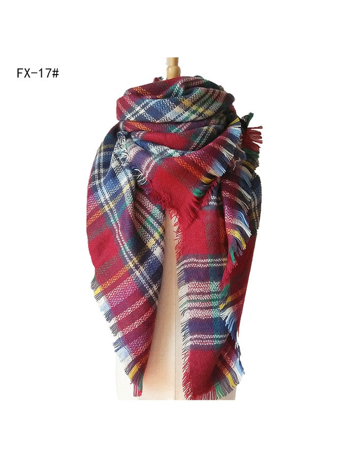 Imitation Cashmere Oversized Double-Sided Colorful Plaid Square Scarf