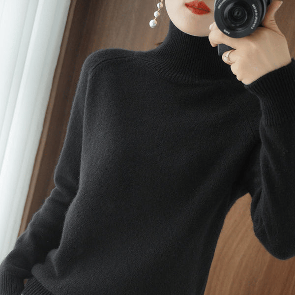 Women'S Solid Turtleneck Cashmere Knit Sweater